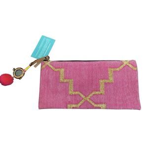 M&B Women's Pink Woven Dhurrie Clutch Bag Coquette Fairy Boho Festival Indie